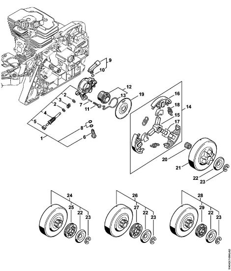 Oil pump, Clutch Gasoline chain saws (MS) MS 311-Z Stihl