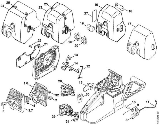Air filter, Throttle control Gasoline chain saws (MS) MS 340 Stihl