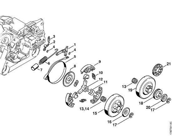Chain brake, Clutch Gasoline chain saws (MS) MS 340 Stihl