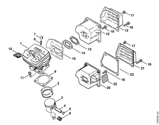 Cylinder, Muffler Gasoline chain saws (MS) MS 340 Stihl