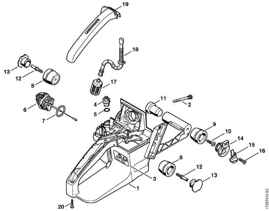Tank housing, AV-System Gasoline chain saws (MS) MS 340 Stihl