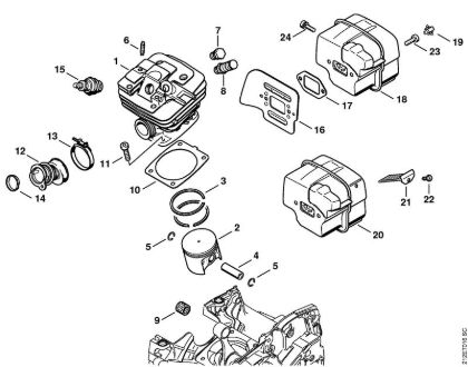 Cylinder, Muffler Gasoline chain saws (MS) MS 341 Stihl