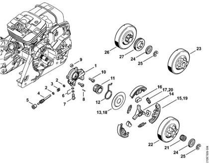 Oil pump, Clutch Gasoline chain saws (MS) MS 341 Stihl