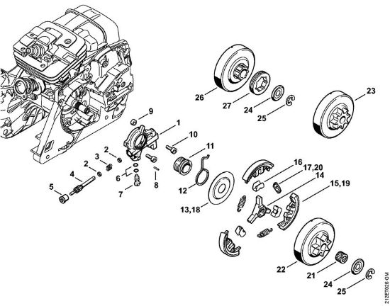 Oil pump, Clutch Gasoline chain saws (MS) MS 341 Stihl
