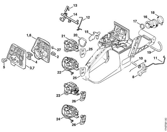 Air filter, Throttle control Gasoline chain saws (MS) MS 360 Stihl