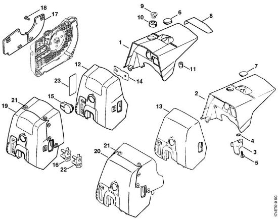 Shroud, Carburetor box cover Gasoline chain saws (MS) MS 360 Stihl
