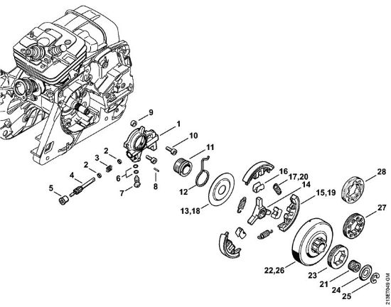 Oil pump, Clutch Gasoline chain saws (MS) MS 361-N Stihl