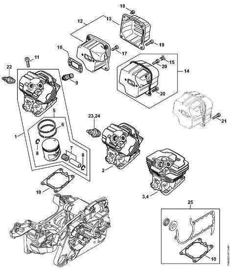 Cylinder, Muffler Gasoline chain saws (MS) MS 362 C-Q Stihl