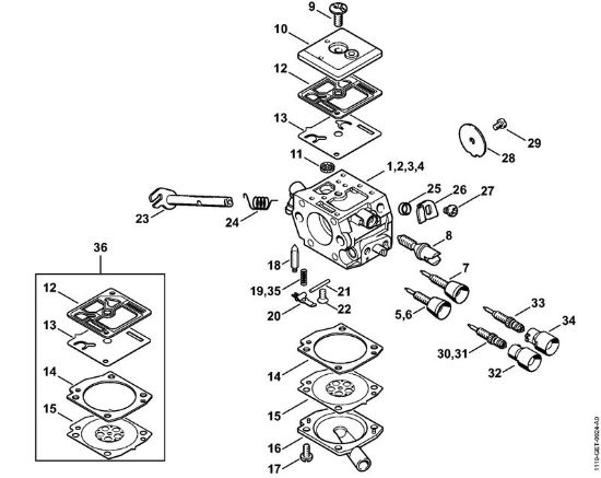 Carburetor 1119/15, 1119/13, 1119/12, 1119/10 Gasoline chain saws (MS) MS 382 Stihl