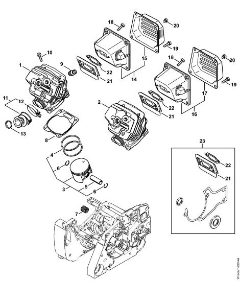 Cylinder, Muffler Gasoline chain saws (MS) MS 382 Stihl