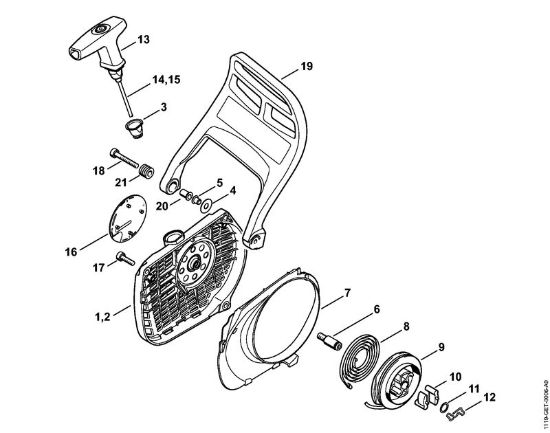 Rewind starter, Hand guard Gasoline chain saws (MS) MS 382 Stihl