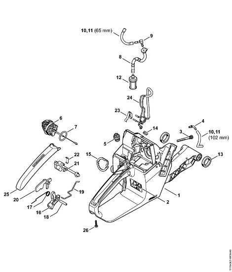 Tank housing, Throttle control Gasoline chain saws (MS) MS 382 Stihl