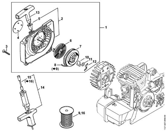 Fan housing with rewind starter Gasoline chain saws (MS) MS 390 Stihl