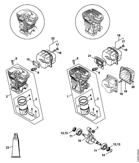 Cylinder, Muffler Gasoline chain saws (MS) MS 391 Stihl