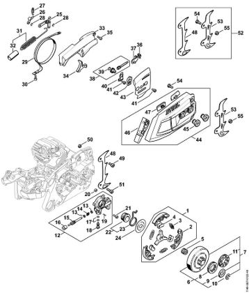 Clutch, Oil pump, Chain brake Gasoline chain saws (MS) MS 400 C-M Stihl