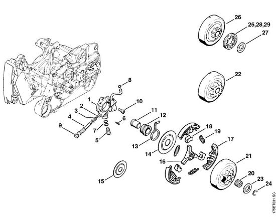 Oil pump, Clutch Gasoline chain saws (MS) MS 440-D Stihl