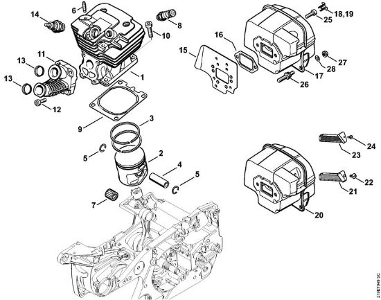 Cylinder, Muffler Gasoline chain saws (MS) MS 441 C-M Stihl