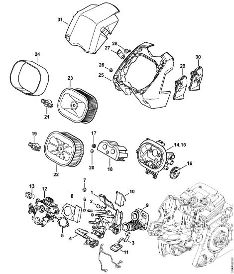 Carburetor bracket, Air filter Gasoline chain saws (MS) MS 441 C-M W Stihl