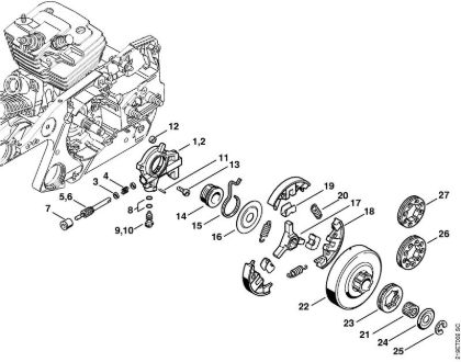 Oil pump, Clutch Gasoline chain saws (MS) MS 441-W Stihl