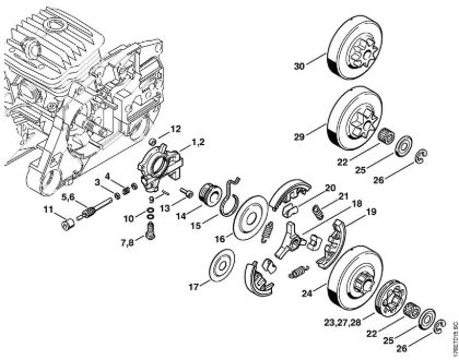 Oil pump, Clutch Gasoline chain saws (MS) MS 460-Z Magnum Stihl