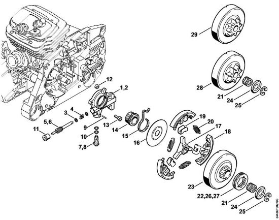 Oil pump, Clutch Gasoline chain saws (MS) MS 461 Stihl