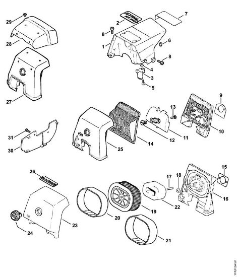 Shroud, Air filter Gasoline chain saws (MS) MS 640 Stihl