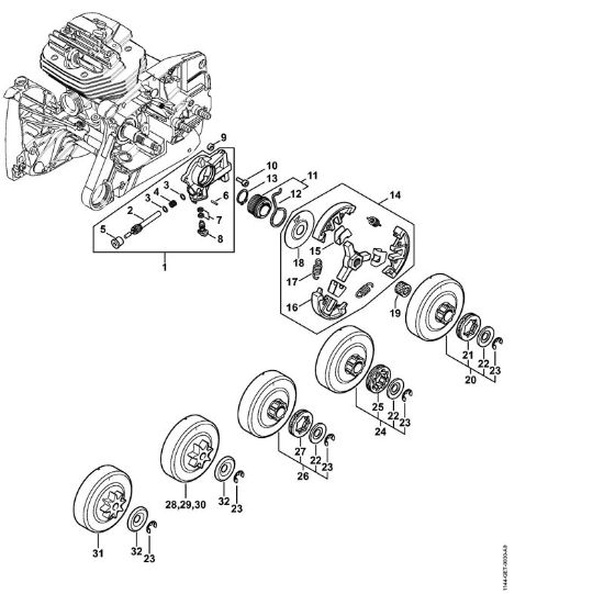 Oil pump, Clutch Gasoline chain saws (MS) MS 661 C-M W Stihl