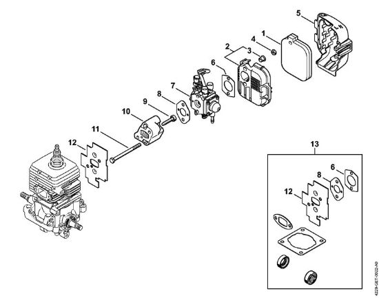 Carburetor, Air filter Blowers (BG, BR) BG 50 Stihl