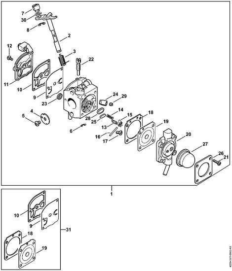 Carburetor C1Q-S55 Blowers (BG, BR) BG 55 C Z KAT Stihl