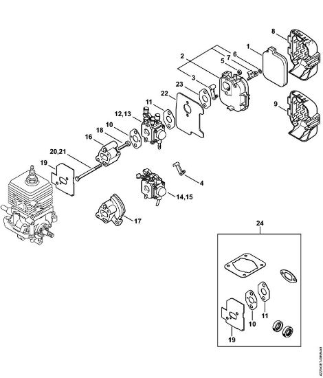 Carburetor, Air filter Blowers (BG, BR) BG 55 C Z KAT Stihl