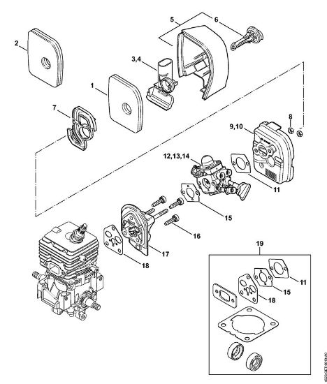 Air filter, Spacer flange Blowers (BG, BR) BG 56 C-E Stihl
