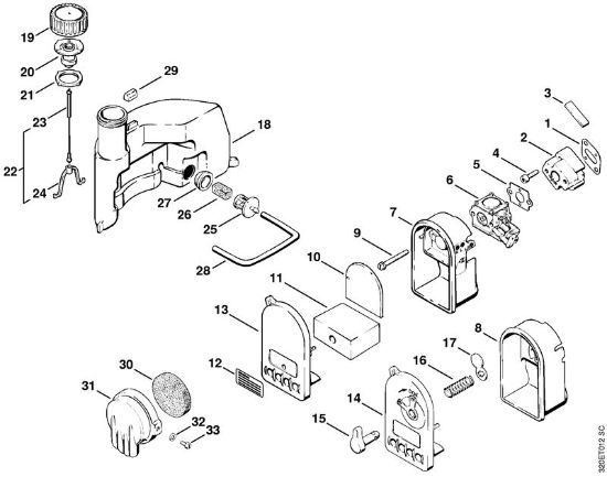 Filter housing, Fuel tank Blowers (BG, BR) BG 60 Stihl