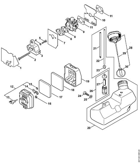 Air filter, Fuel tank Blowers (BG, BR) BG 75 Stihl