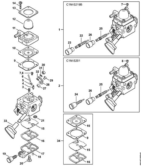 Carburetor C1M-S219, C1M-S201 Blowers (BG, BR) BR 200-D Stihl