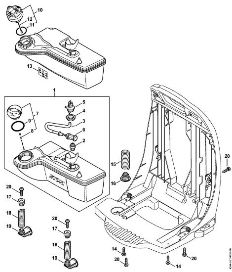 Fuel tank, AV system Blowers (BG, BR) BR 350 Stihl