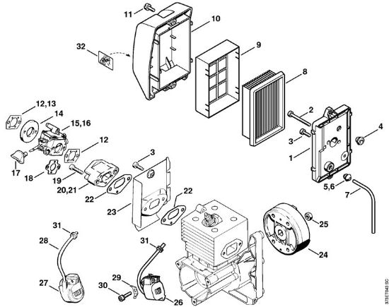 Air filter, Ignition system Blowers (BG, BR) BR 380 Stihl