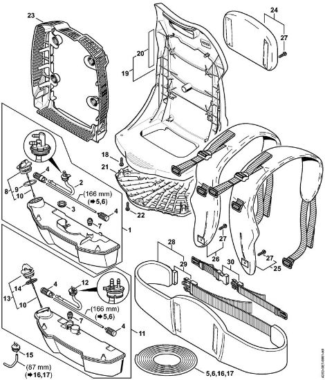 Fuel tank, Backplate Blowers (BG, BR) BR 600 Stihl