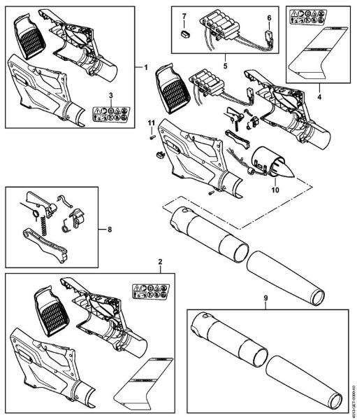 Handle housing, Battery, Blower Cordless blowers (BGA) BGA 45 Stihl