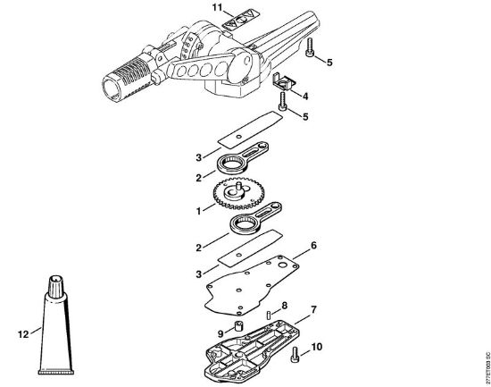 Blade drive gear, adjustable thru 125° Electric hedge cutters (HLE) HLE 71 K Stihl