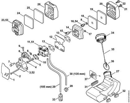 Air filter, Fuel tank Extended reach hedge trimmers (HL) HL 75 Stihl