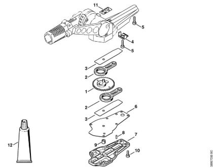 Blade drive gear, adjustable thru 135° Extended reach hedge trimmers (HL) HL 75 Stihl
