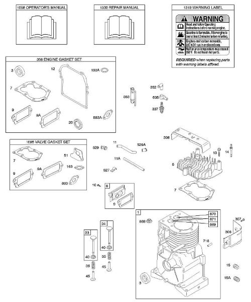 D - Camshaft, Cylinder, Cylinder Head, Gasket Sets, Operator's Manual, Repair Manual, Warning Label B&S - 09 €¦ 091212-1356-E1 Stihl