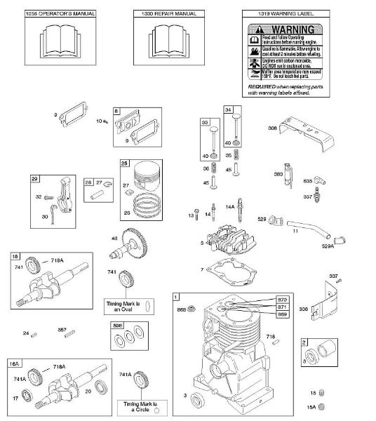C - Camshaft, Crankshaft, Cylinder, Cylinder Head, Operator's Manual, Piston/Rings/Connecting Rod, Warning Label B&S - 09 €¦ 093312-1182-B1 Stihl