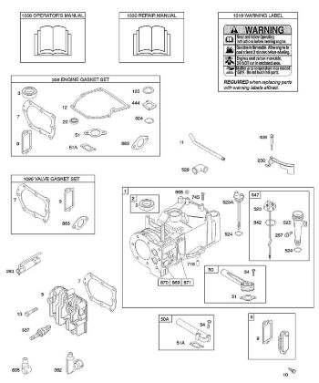 F - Cylinder, Cylinder Head, Gasket Set - Engine, Gasket Set - Valve, Lubrication, Operator's Manual, Warning Label B&S - 09 €¦ 09D902-2096-B1 Stihl