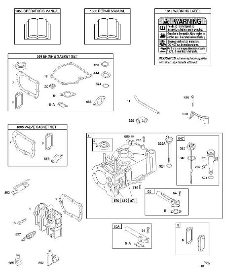 F - Cylinder, Cylinder Head, Gasket Set - Engine, Gasket Set - Valve, Lubrication, Operator's Manual, Warning Label B&S - 09 €¦ 09D902-2236-B1 Stihl