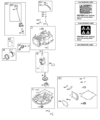 F - Camshaft, Crankshaft, Cylinder, Gasket Set, Piston/Rings/Connecting Rod, Sump, Warning Label B&S - 10 €¦ 104M0B-0123-H1 Stihl