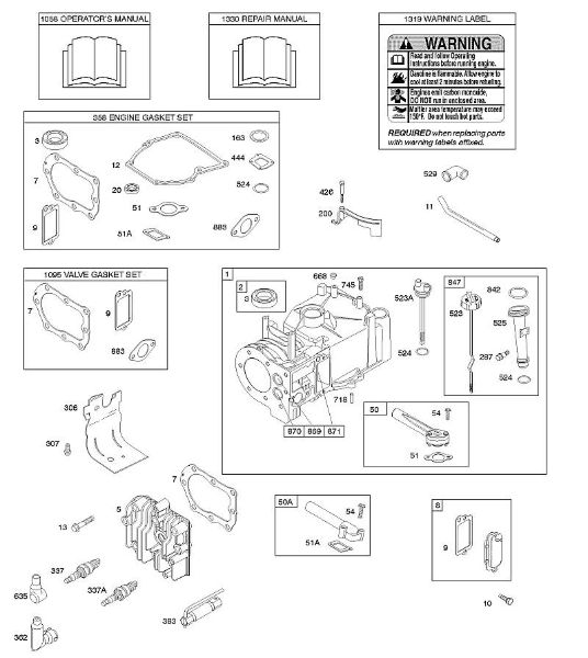 E - Cylinder, Cylinder Head, Gasket Set - Engine, Gasket Set - Valve, Lubrication, Operator's Manual, Warning Label B&S - 10 €¦ 10A902-2128-E1 Stihl