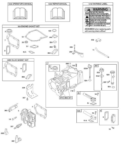 F - Cylinder, Cylinder Head, Gasket Set - Engine, Gasket Set - Valve, Lubrication, Operator's Manual, Warning Label B&S - 10 €¦ 10D902-0111-B1 Stihl