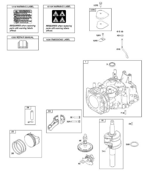 C - Camshaft, Crankshaft, Cylinder, Operator's Manual, Piston/Rings/Connecting Rod, Warning Label B&S - 12 €¦ 122Q02-0169-B1 Stihl