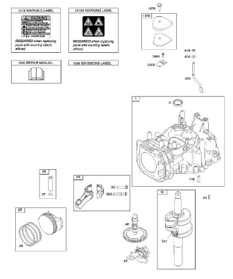 D - Camshaft, Crankshaft, Cylinder, Operator's Manual, Piston/Rings/Connecting Rod, Warning Label B&S - 12 €¦ 12Q902-0154-B1 Stihl